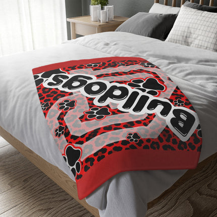Red Paw Print Blanket — Personalized 'Bulldogs' Velveteen Throw