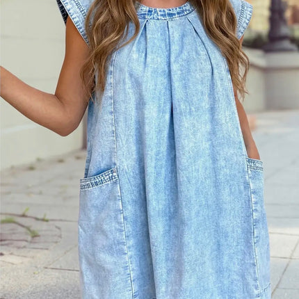 Harper Washed Denim Pocket Dress