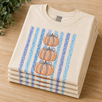 Blue Bow Pumpkin Stack Graphic Tee