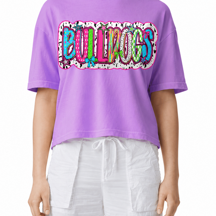 Colorful Retro Bulldogs Graphic T-Shirt | Cute School Spirit Shirt | Mascot Game Day Tee