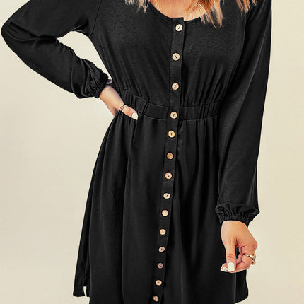 Julianna Button Up High Waist Long Sleeve Dress