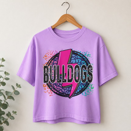 Colorful Retro Bulldogs Mascot T-Shirt | Cute School Spirit Graphic Tee | Trendy Bulldogs Shirt