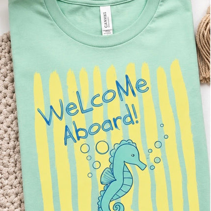 Welcome Aboard Seahorse Teacher Shirt | Ocean Theme Back to School Teacher Tee | Classroom Welcome Shirt