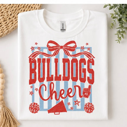 Bulldogs Cheer Bow T-Shirt | School Spirit Cheerleader Tee | Game Day Cheer Shirt