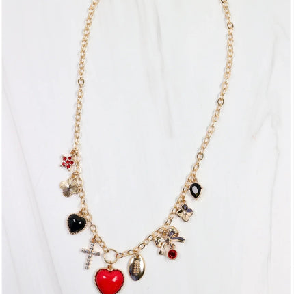 GAME DAY CHARM NECKLACE- BLACK & RED