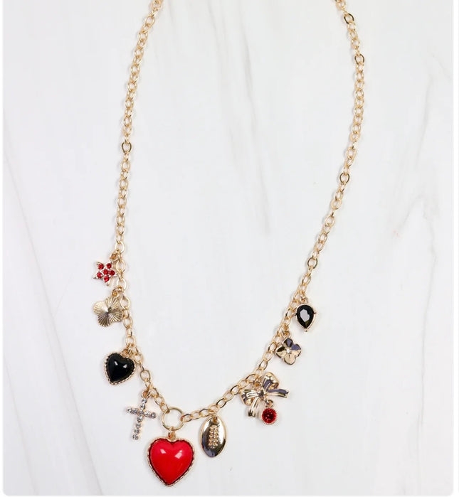 GAME DAY CHARM NECKLACE- BLACK & RED