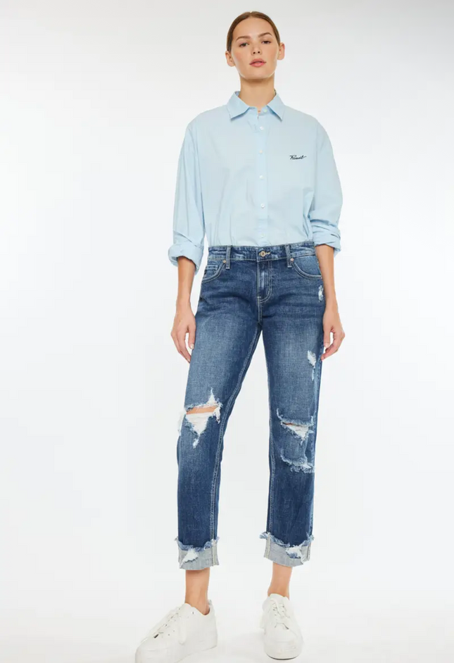 KANCAN- Weekend Favorite Distressed Cuffed Jeans