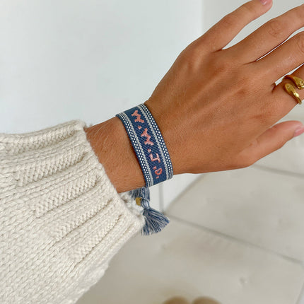 Blue WWJD Embroidered Bracelet