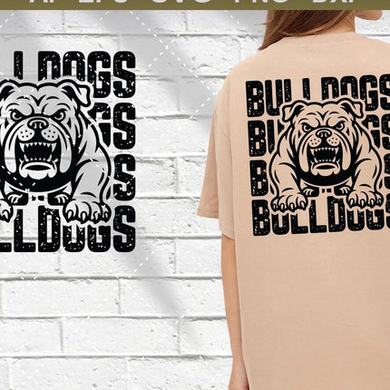 Vintage Bulldogs Mascot Back Print T-Shirt | Oversized School Spirit Tee | Bulldogs Game Day Shirt