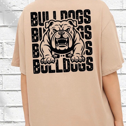 Vintage Bulldogs Mascot Back Print T-Shirt | Oversized School Spirit Tee | Bulldogs Game Day Shirt