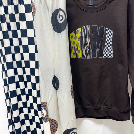 Lime Green Leopard 8 Ball Mama – Dark Chocolate Crewneck | Graphic Sweatshirt