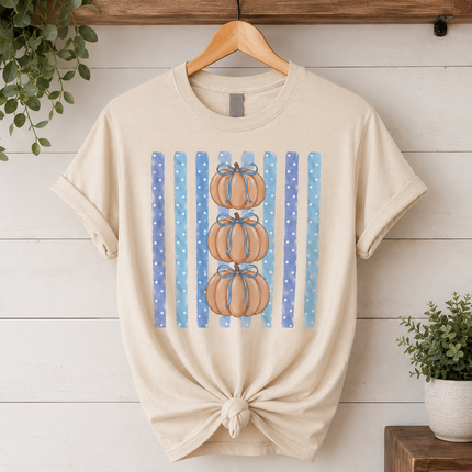 Blue Bow Pumpkin Stack Graphic Tee