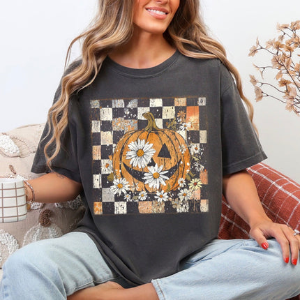 Vintage Daisy Pumpkin Checker Graphic Tee