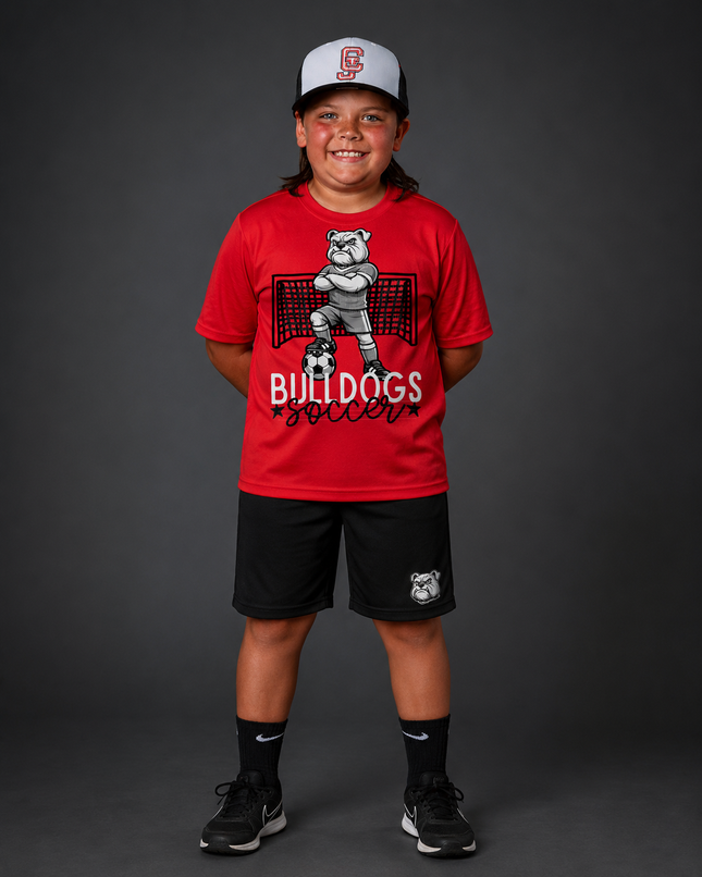 Bulldogs Soccer Mascot T-Shirt | Bulldog Soccer Player Graphic Tee | School Spirit Shirt