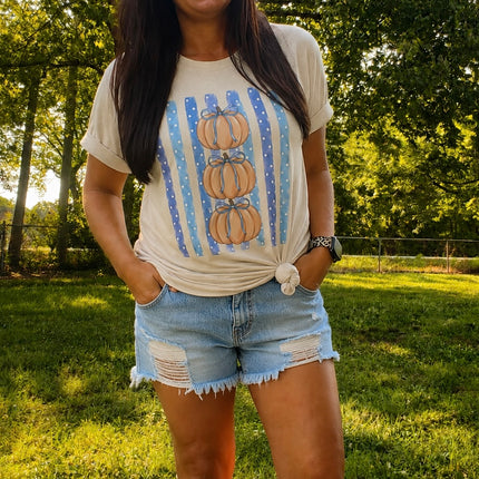 Blue Bow Pumpkin Stack Graphic Tee