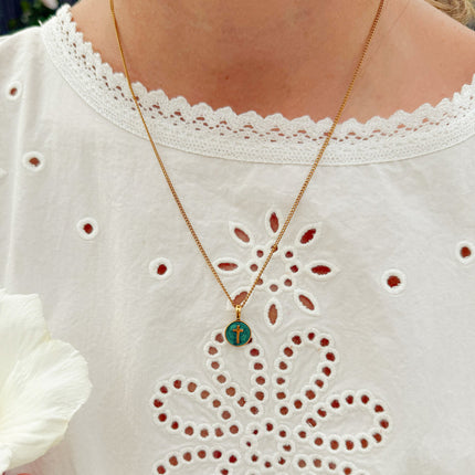Emerald Agape Cross Pendant Necklace