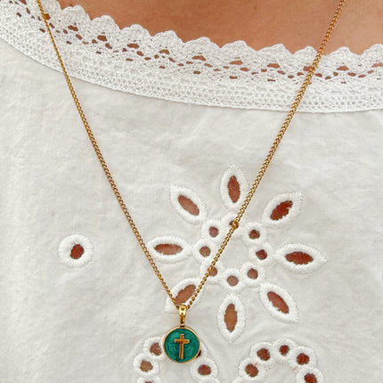 Emerald Agape Cross Pendant Necklace