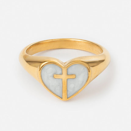 Enamel Heart Cross Ring