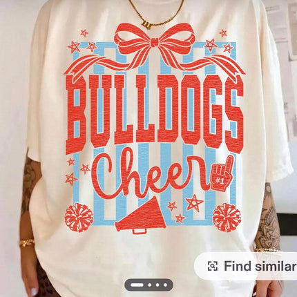 Bulldogs Cheer Bow T-Shirt | School Spirit Cheerleader Tee | Game Day Cheer Shirt