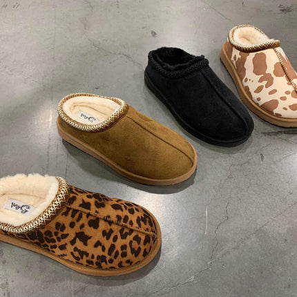 Cow print bruin slippers