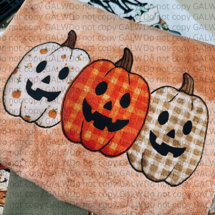 Faux patch stitched three pumpkins tee or sweatshirt