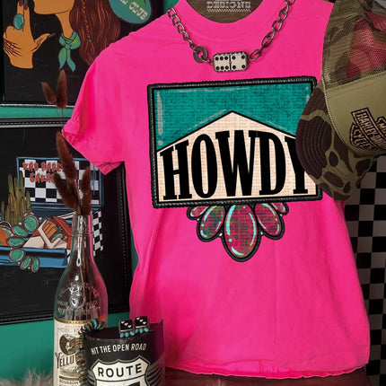 Howdy TURQUOISE & Marble pink tee or sweatshirt