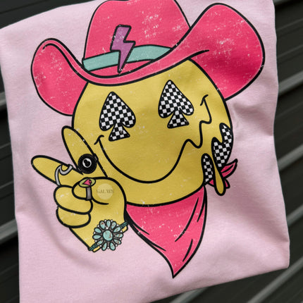 Hot pink checker face peace sign tee or sweatshirt