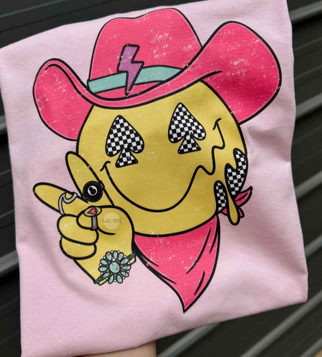 Hot pink checker face peace sign tee or sweatshirt