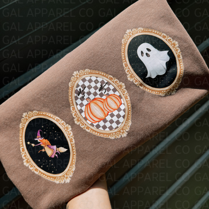 Witch pumpkin & ghost vintage picture frame tee or sweatshirt
