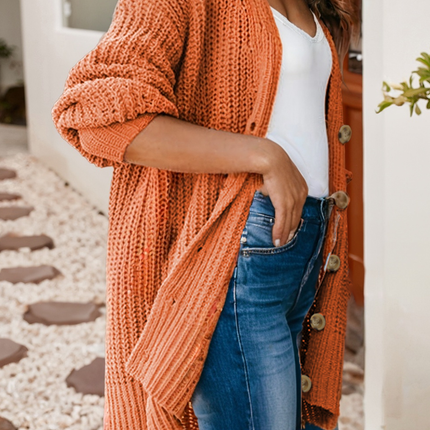 Button Front V Neck Chunky Cardigan