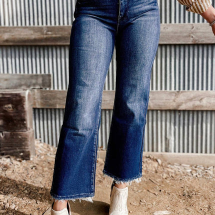 Sail Blue Mineral Wash Raw Hem High Waist Flared Jeans