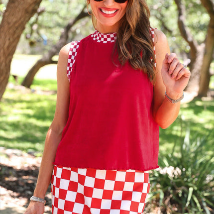 Checkmate Ribbed Tank- Red