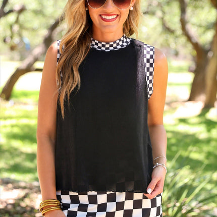 Checkmate Ribbed Tank- Black