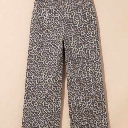 Brianna Leopard Frayed Edge Wide Leg High Waist Jeans