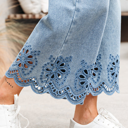 Juliette Embroidered Cropped Wide Leg High Waist Jeans