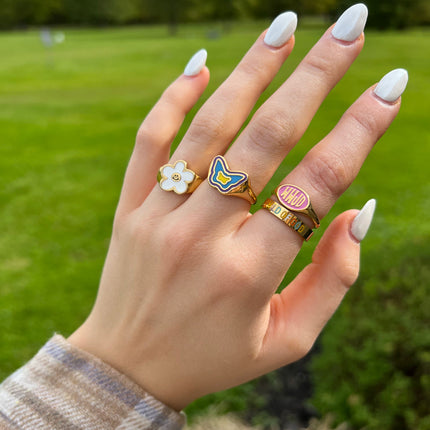 Blue Enamel Butterfly Ring