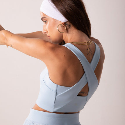 Women's Workout Tank Top with Phone Pockets - Baby Blue | LuxeForm Criss-Cross Back