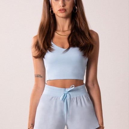 Women's Workout Tank Top with Phone Pockets - Baby Blue | LuxeForm Criss-Cross Back