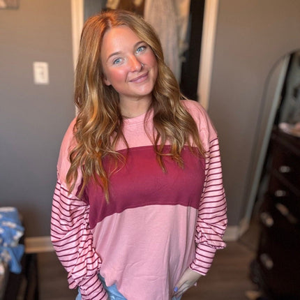 Multicolor Clashing Stripe Bishop Sleeve Top